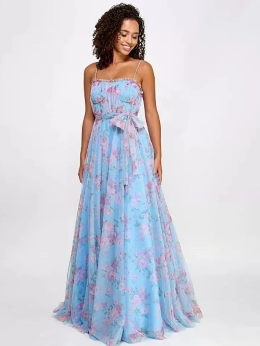City Studio Blue Pink Floral Tulle Maxi Dress Corset Bodice Juniors 13/14 EUC